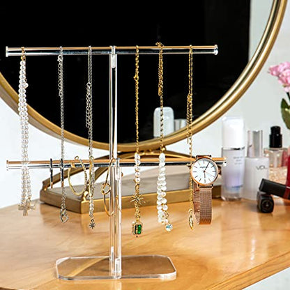 lengnoyp Premium Jewelry Stand , Solid Clear 2-Tier Acrylic Jewelry Organizer Stand & Bracelet holder Stand for Necklace Display, Ring & Watch Display - size: 2-Tier