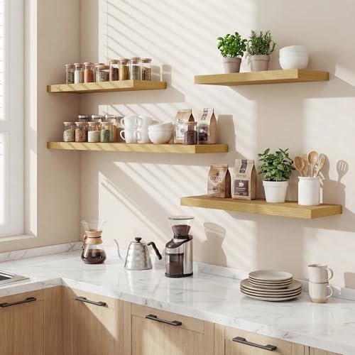 36 Inch Black Floating Shelves for Wall,9.3" Deep Long Floating Shelf Set of 2,Wood Wall Mounted Shelves Farmhouse Home Decor,Wall Storage Shelf for Bathroom Bedroom Living Room Kitchen Office,Oak - color: Oak, size: 36 Inch,set of 2