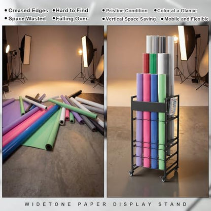 Thyle Seamless Paper Backdrop Storage Rack Holds 12 Rolls, Background Paper Roll Display Stand with 4 Locking Wheels, Heavy Duty Backdrops Rolls Storage Stand for Photography Studio Retail Display