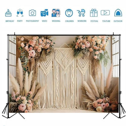 Bohemian Pampas Grass Art Photography Backdrops Retro Boho Flowers Window Photography Background Bohemian Room Backdrops Adult Birthday Wedding Maternity Portrait Decor Backdrop (5x3feet) - size: 5x3feet
