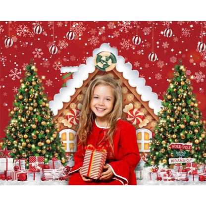 Christmas Backdrop - Winter Merry Christmas Photo Backdrop 10x8ft Gingerbread House Xmas Tree Gift Background Party Decor Prop - color: NKY05219