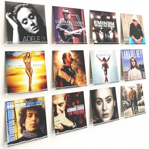 Optish 12 Pack Vinyl Wall Mount Shelf, 12" Vinyl Record Holder, Clear Record Shelf Display and Storage, Acrylic Shelves for Wall, Nursery, Living Room, Bedroom - color: Clear