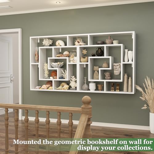 Armocity 6 Tier Display Book Shelf Wall Mounted Bookshelf Freestanding Geometric Bookcase Floating Book Shelves for Wall Bedroom Living Room Home Office, 45.5"(W) * 47"(H), White - color: White