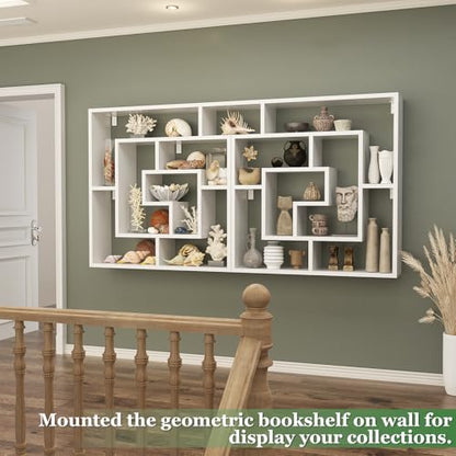 Armocity 6 Tier Display Book Shelf Wall Mounted Bookshelf Freestanding Geometric Bookcase Floating Book Shelves for Wall Bedroom Living Room Home Office, 45.5"(W) * 47"(H), White - color: White