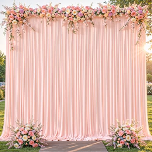 8x10FT Pale Pink Backdrop Curtains for Wedding Parties, Wrinkle Free Polyester Photography Backdrop Drapes for Wedding Baby Shower Birthday Parties Stage Background Stand Decorations 4x10ft,2 Panels - color: Pale Pink, size: W4' x H10'(2 Panels)