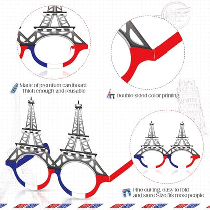 36 Pcs Paris Party Decorations France Theme Eyeglasses Paper Glasses Frame Eiffel Tower Photo Booth Props French Party Favors for Paris Baby Shower Birthday Supplies - style: Paris