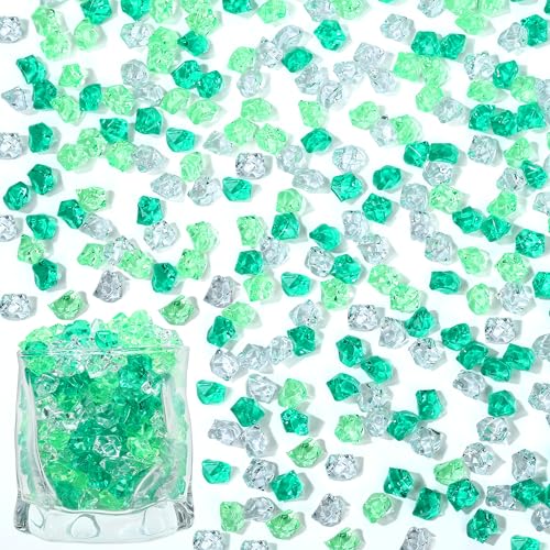 LAIDANLA 500PCS Mix Green Acrylic Gems Vase Fillers Fake Ice Crushed Rock Crystals Faux Diamond for Table Scatters Party Centerpieces Wedding Accessories Aquarium Fish Tank Decor - color: Mixed Green
