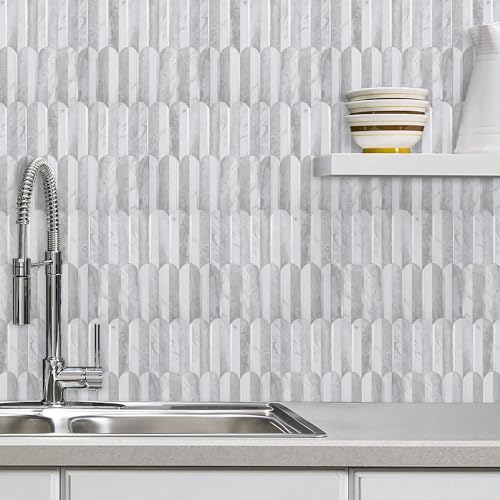 DICOFUN 10-Sheet Grey & White Marble Peel and Stick Backsplash for Kitchen, PVC Stick on Backsplash Wall Tiles - color: Fish Scale/Grey and White Marble, size: 10 Sheets, 12"x12"x0.12"