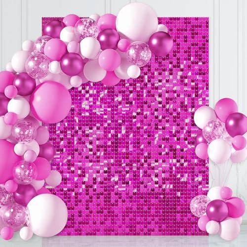 Hot Pink Shimmer Backdrop Sequin Wall Panel 3ftx6ft Shimmer Wall Background Glitter Party Backdrop for Wedding Birthday Anniversary Bachelorette Supplies - color: Hot Pink, size: 3ftx6ft