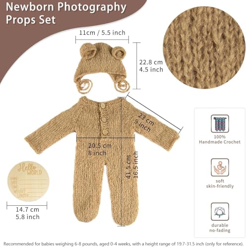 BLUETOP Cute Newborn Photography Outfits Boys Girls Baby Costume Set - style: 02 Brown Teddy Bear