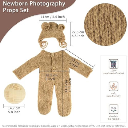 BLUETOP Cute Newborn Photography Outfits Boys Girls Baby Costume Set - style: 02 Brown Teddy Bear