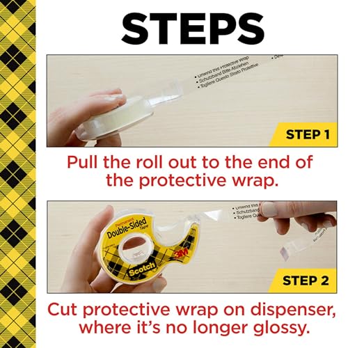 Scotch Double-Sided Tape, 1/2 in x 250 in (12.7 mm x 6.35 m), 3 Pack - size: 0.5 in x 250 in (3 Rolls)