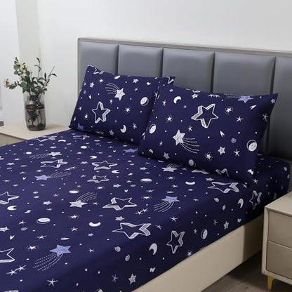 MAG 3pcs Purple Star Twin Bed Sheet,Space Microfiber Bedding Sheet Set,Galaxy Bed Sheets,Space Bedding Set with1 Fitted Sheet and 2 Pillowcases,14 Inches Deep (Purple and White,Twin) - color: Star, size: Twin