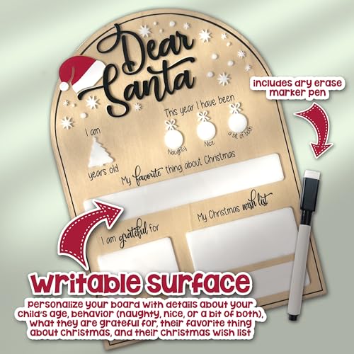 Dear Santa Photo Board | Christmas Photo Prop with Dry Erase Marker - Personalized Holiday Keepsake for Kids | Black
