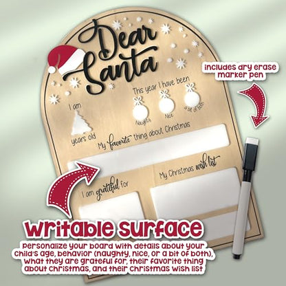 Dear Santa Photo Board | Christmas Photo Prop with Dry Erase Marker - Personalized Holiday Keepsake for Kids | Black