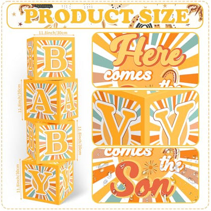 4PCS Boys Boho Baby Boxes Here Comes The Son Baby Shower Decor for Son Shower Decorations Birthday Party Supplies