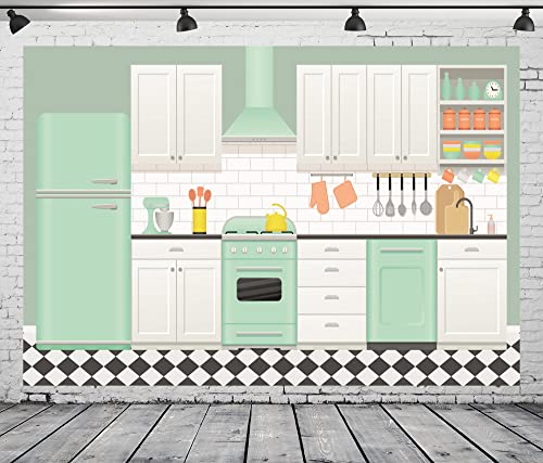 8x6ft Fabric Cartoon Kitchen House Backdrop Baking Room Photography Background Christmas Cooking Interior Decoration Family Birthday Party Banner for Adult Kids Portrait Video Photo Booth Props - size: 8x6FT