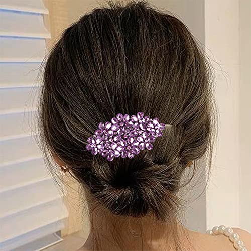 Aimimier Flower Crystal Hair Barrettes Fashion Rhinestone Alligator Snap Clips Hair Pins Luxury Wedding Hair Accessories for Women (Purple) - color: Purple