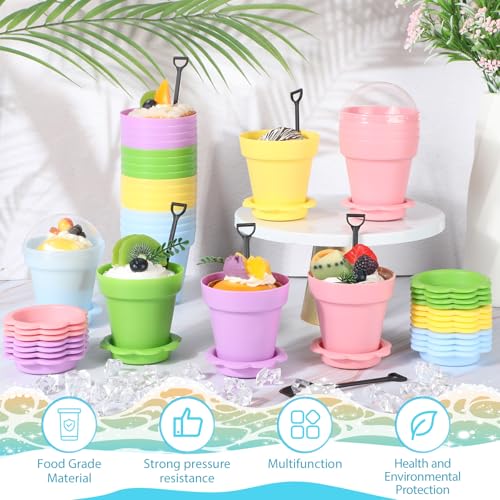 Honeydak 25 Pack Flowerpot Dessert Cup Plastic Cake Cups with Lid Shovel Spoon Mini Flower Pot Dessert Cups Ice Cream Yogurt Cupcake Holder Containers for Birthday Party Supplies DIY Baking(Colorful) - color: Colorful