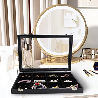Wudygirl Jewelry Tray 12 Grid Jewelry Organizer with Clear Lid Bracelet Holder Organizer Display Case Removable, Black Velvet (12 Grid) - style: 12 Grid Tray