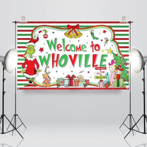 Sunwer Welcome Xmas Photo Booth Backdrop Green Christmas Winter Holiday Party Decorations Home Indoor Outdoor Wall Hanging Banner (White-A, 7×5ft) - size: 7×5ft