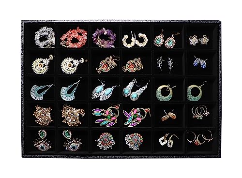 Wudygirl Velevt Stackable 30 Grid Jewelry Tray Display Rings Bracelet Earring Necklace Jewelry Tray Showcase Display Organizer (30 Grid) - color: Black 30 Grid, size: 1 Pcs