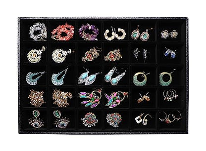 Wudygirl Velevt Stackable 30 Grid Jewelry Tray Display Rings Bracelet Earring Necklace Jewelry Tray Showcase Display Organizer (30 Grid) - color: Black 30 Grid, size: 1 Pcs