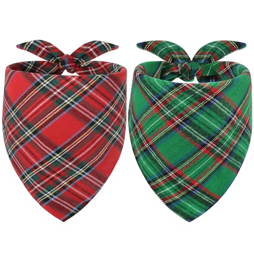 Vivifying Dog Christmas Bandana, 2 Pack Classic Plaid Triangle Pet Scarf for Small Dogs and Medium Dogs, Holiday Costume for Festive Photo Prop, Party Decor (Large, Green&Red) - color: Christmas, size: Large