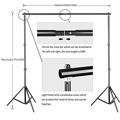 SLOW DOLPHIN Photo Background Support System with Backdrop Stand Kit, 100% Pure Muslin 6.5 Ft x 10 Ft (White/Black) Backdrop,Clamp, Carry Bag for Photography Video Studio
