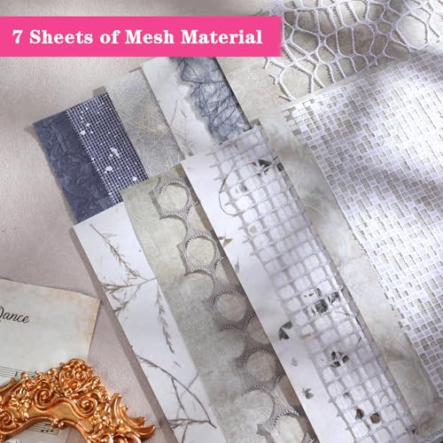 IANFAN 20 Sheets A5 Textured Scrapbook Paper & Mesh Fabric Set, Handmade Scrapbook Art Paper Craft Textured Papers Mix for Scrapbooking Junk Journal Card DIY