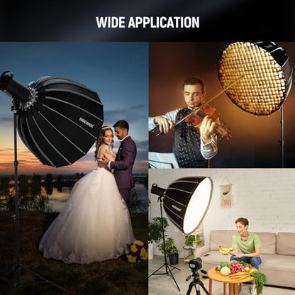 NEEWER Basics Parabolic Softbox Bowens Mount, 47" Quick Release Soft Box Light Diffuser/Grid/Bag Compatible with Godox Compatible with Aputure 600d Studio Photography Video Recording Lighting, NS39P - style: 47"/ 120cm Parabolic