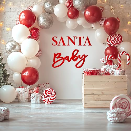 Whaline Felt Santa Baby Sign for Christmas Baby Shower Backdrop Red Xmas Felt Letter Gender Reveal Sign for Boy Girl 1st Birthday Party Arch Decor Wall Photo Prop
