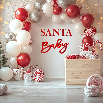 Whaline Felt Santa Baby Sign for Christmas Baby Shower Backdrop Red Xmas Felt Letter Gender Reveal Sign for Boy Girl 1st Birthday Party Arch Decor Wall Photo Prop