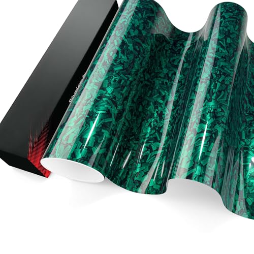 PET Marble Forged Carbon Fiber Textured Gloss Emerald Green Vinyl Wrap Auto Car Sticker Decal Film Sheet Bubble Free Air Release Technology 2pcs 10cmx20cm Sample - size: 2pcs 10cm x 20cm Sample