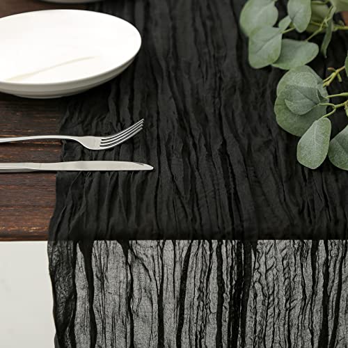 DOLOPL Black Halloween Cheesecloth Table Runner for Halloween Decorations 13.3ft Gauze Cheese Cloth Table Runner Rustic Sheer Runner 160inch Long for Wedding Baby Shower Birthday Table Decorations - color: Black
