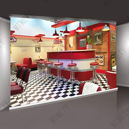 7x5ft Classic Dining Background Fast Food Soda Shop 50s Resumed Catering Meal Time Background Photography Banner Picture Child Birthday Shower Backdrop Decor BJHXME279 - size: 7x5ft
