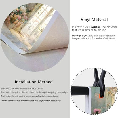 YongFoto European Style Oil Painting Backdrop 5x3ft Flowers Arched Door French Window Photography Background Birthday Bridal Shower Wedding Party Banner Home Decor Photoshoot Photo Studio Props - size: 5ftx3ft