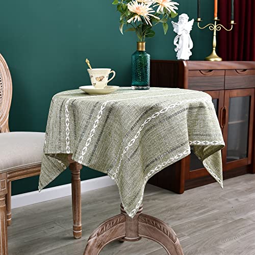 NEWISHER Rustic Farmhouse Embroidered Small Square Tablecloth Jacquard Striped Table Cloth Linen Texture Washable Side Table Cover Kitchen Dining Home Decoration Green 36x36 inch - color: Grass Green, size: 36" x 36" (Square)