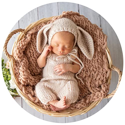 Newborn Baby Bunny Rabbit Crochet Knitted Photography Props Newborn Baby Outfits Diaper Costume - color: Cream-coloured