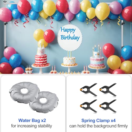 EMART Backdrop Stand, 6.5x10 ft Adjustable Photo Background Pipe and Drape Photography Kit with Heavy Duty Metal Flat Base for Parties, Wedding, Video Studio, Birthday - Silver - color: Silver
