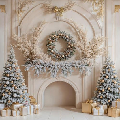 Kate 8×8ft Winter Christmas Backdrop Photography Indoor Christmas Tree Mantel Gift Decoration Background Photography Xmas Studio Props Photo Video - size: 8×8ft