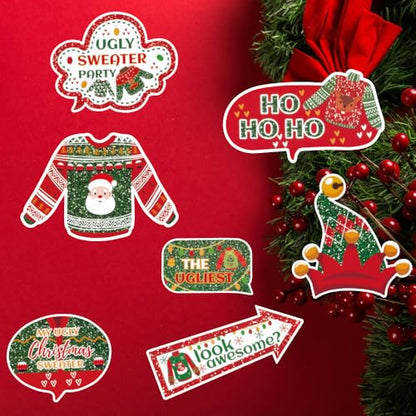 Ugly Christmas Sweater Party Props,34 Pcs Ugly Sweater Photo Booth Props for Christmas Party Decorations,Holiday Party Props for Photography Supplies,Selfie Props Xmas - size: 34
