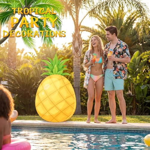 Yinkin Large Pineapple Cutout Standee 4ft Tall - Corrugated Plastic Tropical Luau Party Decorations, Waterproof Hawaiian Photo Booth Prop for Summer Beach Tiki Bar & Bridal Shower Backdrop - color: Pineapple