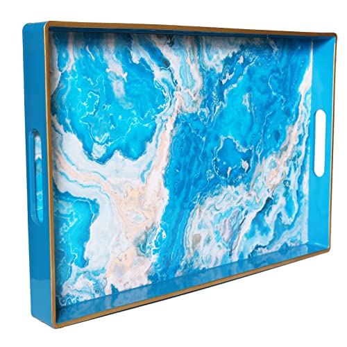 Spsyrine Serving Tray, Plastic Rectangular Coffee Table Tray with Handles, Marble Decorative Tray for Living Room, Ottoman, Bathroom Decor. 15.6” X 10.2" HSRE - color: Hs04re