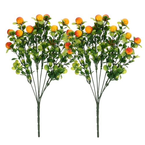 Alipis 2Pcs Artificial Fruit Plants Branches 14.17In Table Centerpiece Decor Lifelike Faux Orange and Green Leaves for Home Party Photography Props - color: As Shown1