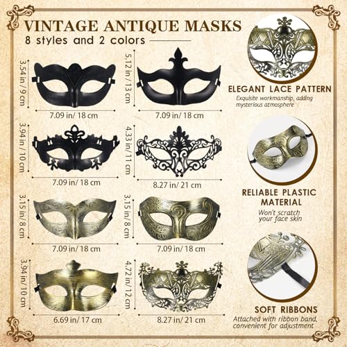Bucherry 88 Pcs Masquerade Masks Beads Necklace Set Vintage Venetian Mask Metallic Beaded Necklace for Carnival Cosplay Prop - style: Vintage Style
