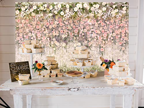 Bridal Shower Floral Wedding Backdrop 10x8ft Vinyl Pink and White Flower Wall Background for Photography Ceremony Anniversary Dessert Table Reception Decorations Banner Studio Photoshoot Props