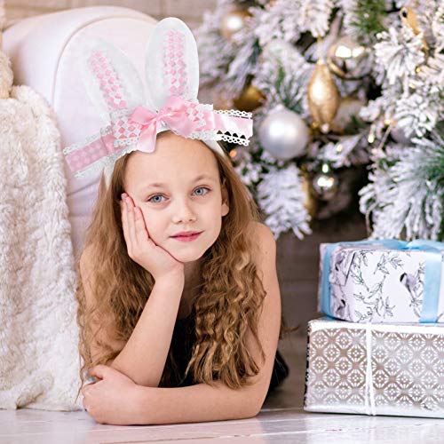 Lurrose Easter Bunny Ears Headband Bowknot Hairband Hair Hoop Easter Hair Accessory for Girls Women Easter Party Photo Props
