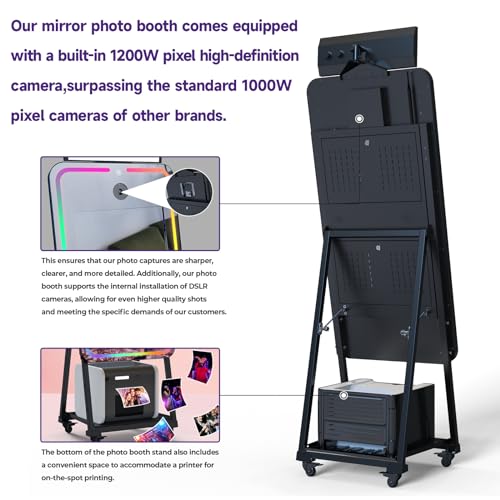 HARZHI Magic Mirror Photo Booth with Printer, 32 Inch Touch Screen, Android 12 System Photo Booth Machine, 12MP 4K Selfie Camera, Free ChackTok Membership, with Flight Case