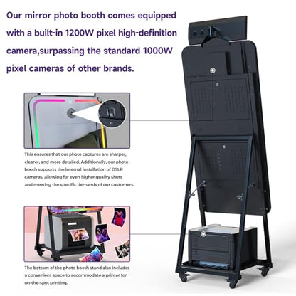 HARZHI Magic Mirror Photo Booth with Printer, 32 Inch Touch Screen, Android 12 System Photo Booth Machine, 12MP 4K Selfie Camera, Free ChackTok Membership, with Flight Case